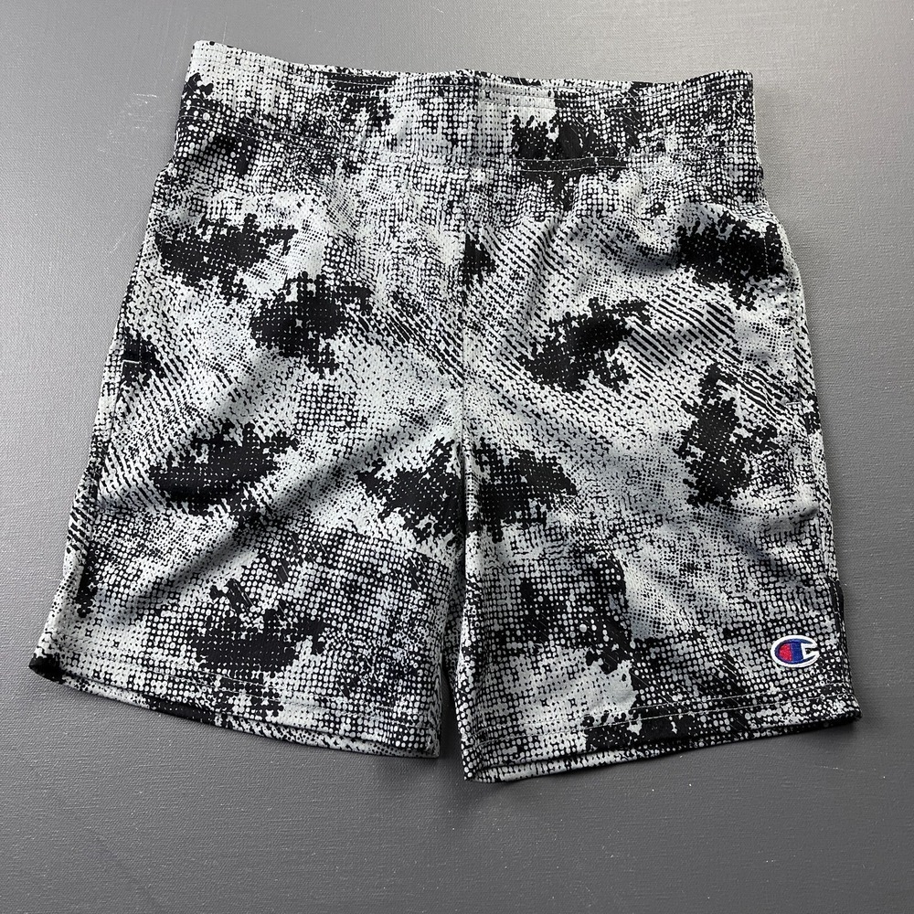 Champion Boys Medium 10/12 Gray Black Camo Athletic Shorts Stretch Gym Sport Fit
